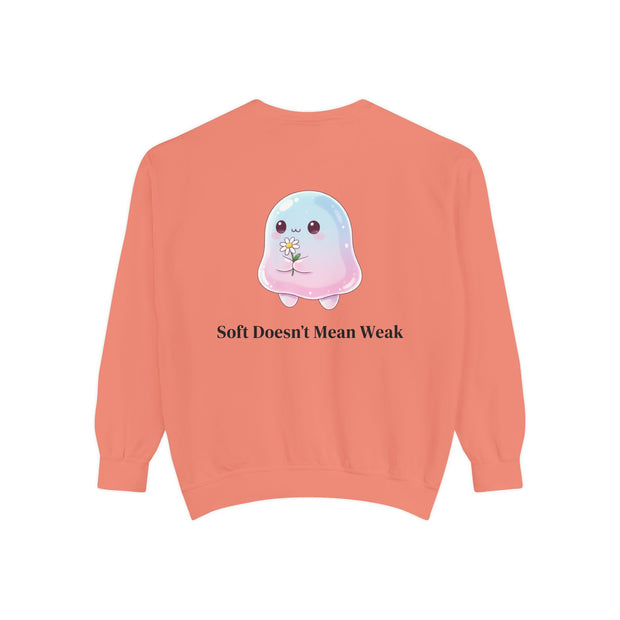 "Soft Doesn't Mean Weak" Sweatshirt — Cute Pastel Blob Graphic Crewneck