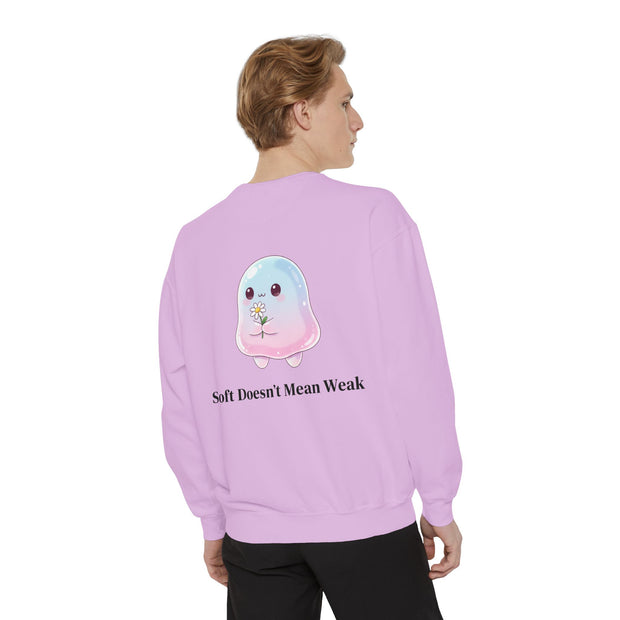 "Soft Doesn't Mean Weak" Sweatshirt — Cute Pastel Blob Graphic Crewneck