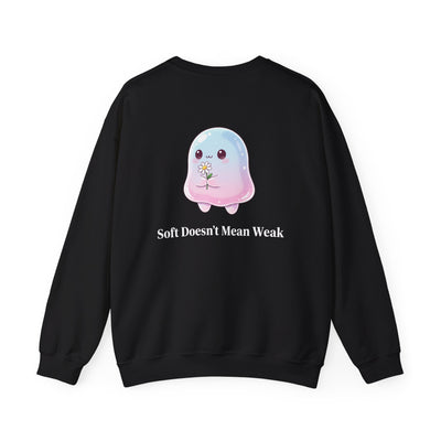Cute Pastel Blob Creature Crewneck Sweatshirt — Kawaii Jelly Holding Daisy Back Print