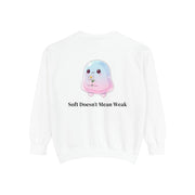 "Soft Doesn't Mean Weak" Sweatshirt — Cute Pastel Blob Graphic Crewneck