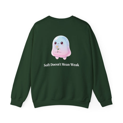 Cute Pastel Blob Creature Crewneck Sweatshirt — Kawaii Jelly Holding Daisy Back Print