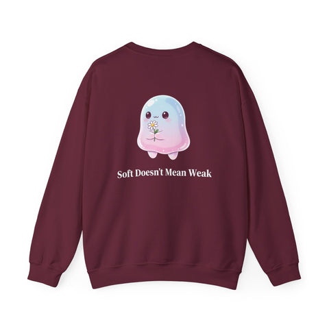 Cute Pastel Blob Creature Crewneck Sweatshirt — Kawaii Jelly Holding Daisy Back Print