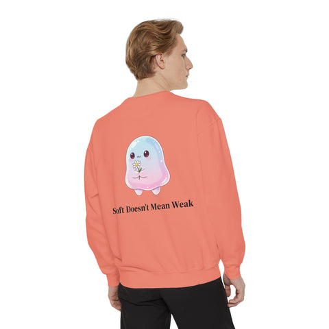 "Soft Doesn't Mean Weak" Sweatshirt — Cute Pastel Blob Graphic Crewneck