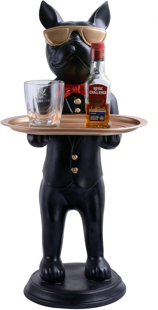 Cool Bulldog Butler Statue with Tray | Modern Entryway Organizer & Handcrafted Home Decor - [Just Primes]