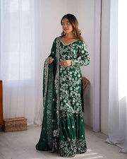 Sequin Embroidered Sharara Suit Set | 3-Piece Indian Kurti & Wide-Leg Pants - [Just Primes]