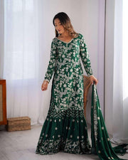 Sequin Embroidered Sharara Suit Set | 3-Piece Indian Kurti & Wide-Leg Pants - [Just Primes]