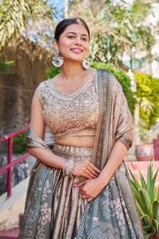 Golden Embroidered Silk Lehenga | Fall Wedding Guest Dresses & Festive Wear - [Just Primes]