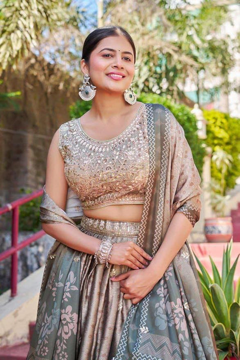 Golden Embroidered Silk Lehenga | Fall Wedding Guest Dresses & Festive Wear - [Just Primes]