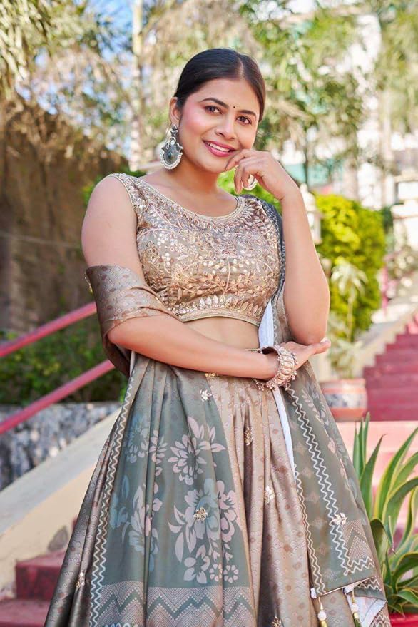 Golden Embroidered Silk Lehenga | Fall Wedding Guest Dresses & Festive Wear - [Just Primes]