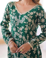 Sequin Embroidered Sharara Suit Set | 3-Piece Indian Kurti & Wide-Leg Pants - [Just Primes]