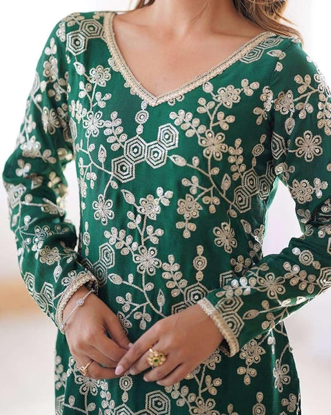 Sequin Embroidered Sharara Suit Set | 3-Piece Indian Kurti & Wide-Leg Pants - [Just Primes]