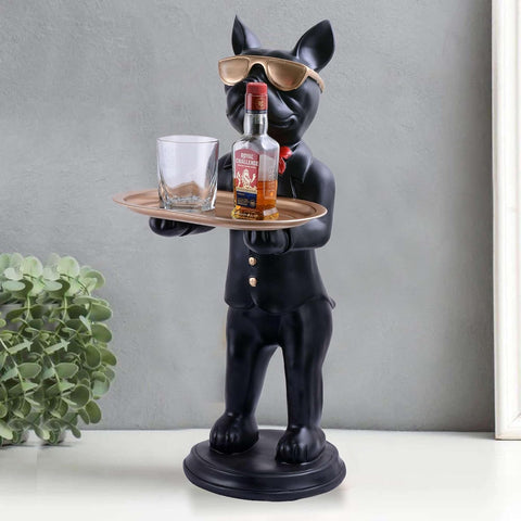Cool Bulldog Butler Statue with Tray | Modern Entryway Organizer & Handcrafted Home Decor - [Just Primes]