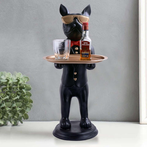 Cool Bulldog Butler Statue with Tray | Modern Entryway Organizer & Handcrafted Home Decor - [Just Primes]
