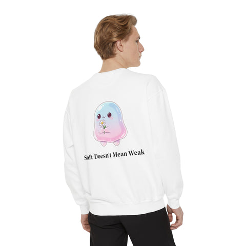 "Soft Doesn't Mean Weak" Sweatshirt — Cute Pastel Blob Graphic Crewneck