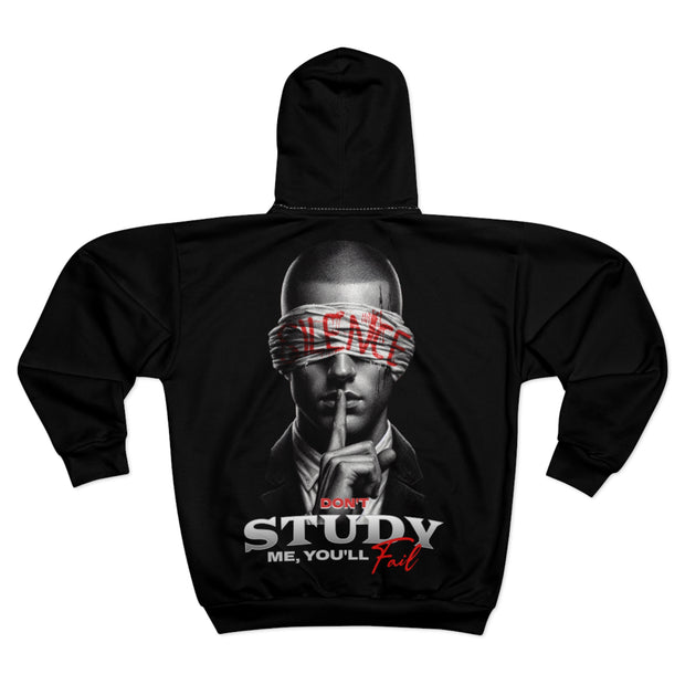 Men’s Zip Hoodie – “Don’t Study Me, You’ll Fail” Bold Streetwear Graphic Back Print | Urban Fashion Hoodie | Casual Everyday Layer