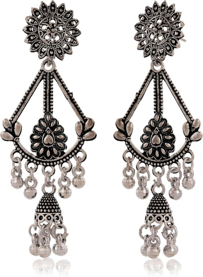 Oxidized Silver Dangle Earrings | Traditional Boho Drop Studs for Women - [Just Primes]