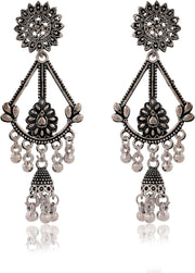 Oxidized Silver Dangle Earrings | Traditional Boho Drop Studs for Women - [Just Primes]