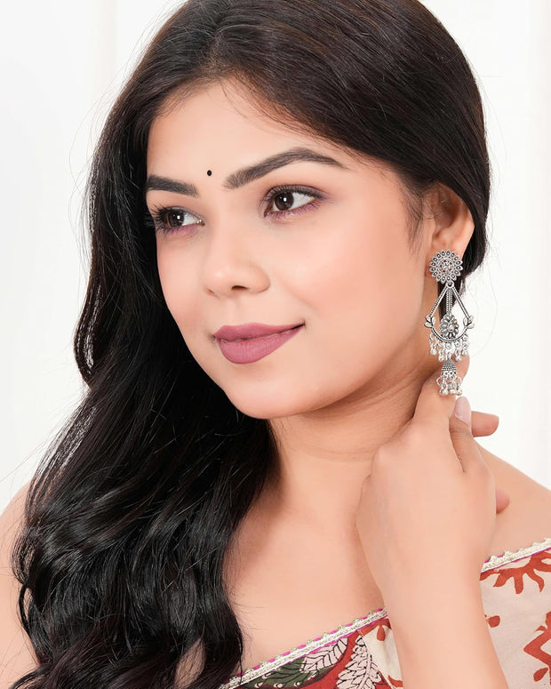 Oxidized Silver Dangle Earrings | Traditional Boho Drop Studs for Women - [Just Primes]