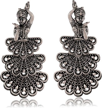 Antique-Style Oxidized Silver Drop Earrings | Women's Tribal Statement Dangles - [Just Primes]