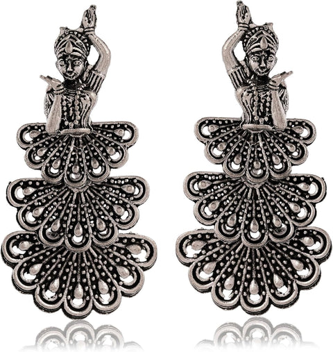 Antique-Style Oxidized Silver Drop Earrings | Women's Tribal Statement Dangles - [Just Primes]
