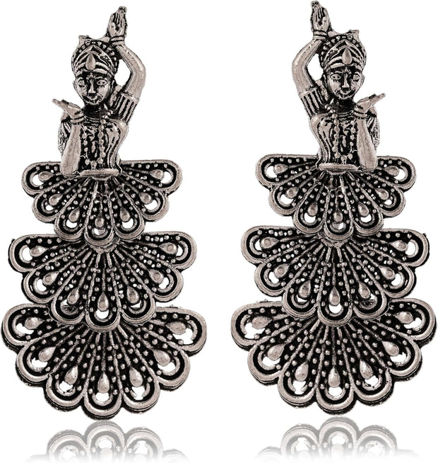 Antique-Style Oxidized Silver Drop Earrings | Women's Tribal Statement Dangles - [Just Primes]