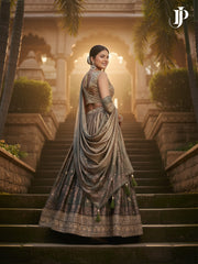 Golden Embroidered Silk Lehenga | Fall Wedding Guest Dresses & Festive Wear - [Just Primes]