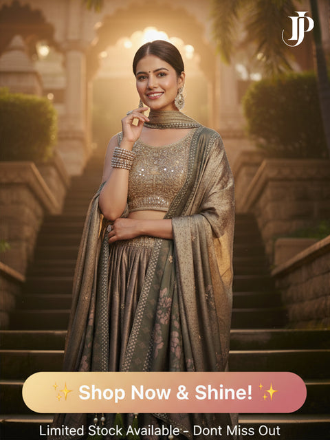 Golden Embroidered Silk Lehenga | Fall Wedding Guest Dresses & Festive Wear - [Just Primes]