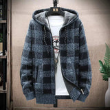 Hoodies for Men - Winter Plaid Sweater Hooded Cardigan, Warm Clothes