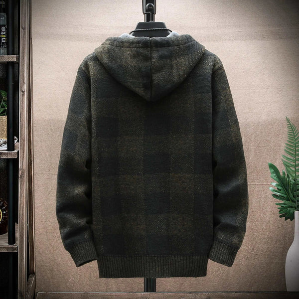 Hoodies for Men - Winter Plaid Sweater Hooded Cardigan, Warm Clothes