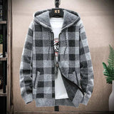 Hoodies for Men - Winter Plaid Sweater Hooded Cardigan, Warm Clothes