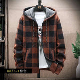 Hoodies for Men - Winter Plaid Sweater Hooded Cardigan, Warm Clothes