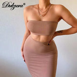 Bodycon Dress- Dulzura Solid Women 2 Piece Crop Top Set, Midi Skirt