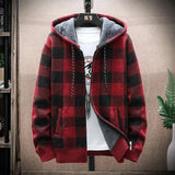 Hoodies for Men - Winter Plaid Sweater Hooded Cardigan, Warm Clothes