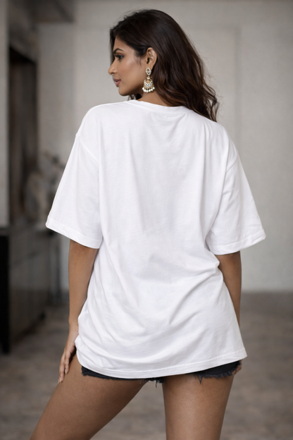 Plain back view of oversized unisex white streetwear t shirt