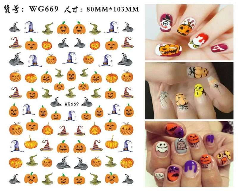 Halloween Nail Design: Clown, Pumpkin, Skeleton, Vampire Nail Stickers