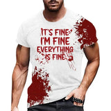 Men's funny blood-splattered Halloween T-shirt, short sleeve, casual O-neck, polyester.