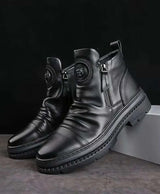 Autumn new high top men shoes British Style Round Head Leather Boots Casual Walking Side Zip shoe Outdoor comfort male Boots