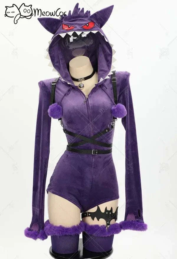 Halloween Cosplay Women Purple Ghost Costume -Meowcos Romper Bodysuitr