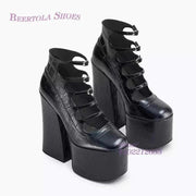 Block Heels - Stone Pattern Heels with Belt & Buckle - Platform Heels, just primes