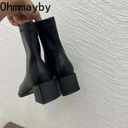 2024 Autumn Winter Design Heel Ankle Boot Fashion Square Toe Zipper Ladies Casual Chelsea Boots Shoes Soft Leather Short Boot