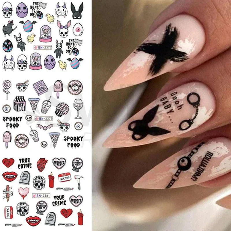 Halloween Nail Designs | 12pcs Pumpkin Witch Clown Skull Nail Stickers