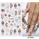 5D embossed Halloween nail stickers featuring ghosts, pumpkins, and skulls.