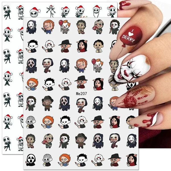 Halloween Nail Design: Clown, Pumpkin, Skeleton, Vampire Nail Stickers