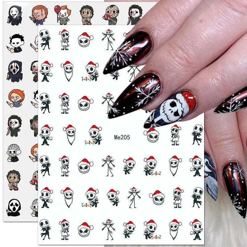 Halloween Nail Design: Clown, Pumpkin, Skeleton, Vampire Nail Stickers