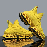 Yellow breathable mesh tennis shoes for men with lace-up closure and TPU outsole.