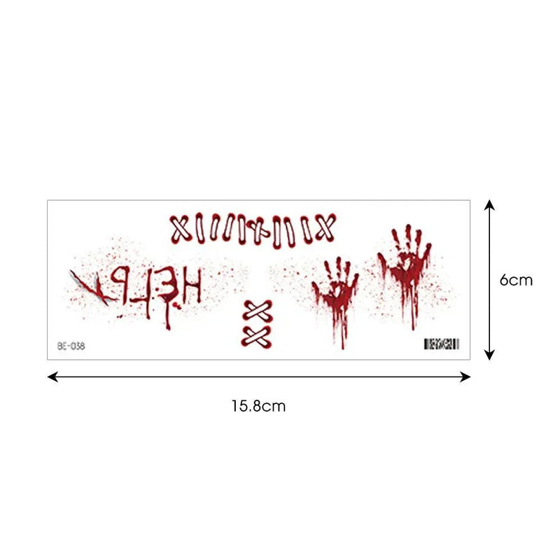 Realistic horror bloody waterproof Halloween face tattoos with handprint design.