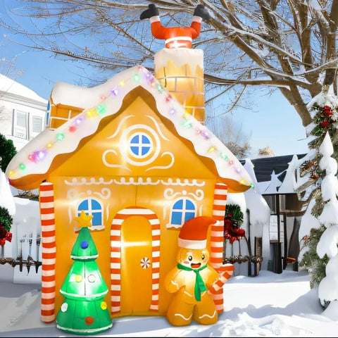 10FT Christmas Inflatables Gingerbread House Decorations, Outdoor Christmas Decorations Built-in LED Gingerbread Christmas