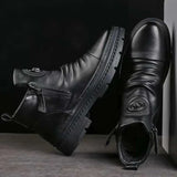 Autumn new high top men shoes British Style Round Head Leather Boots Casual Walking Side Zip shoe Outdoor comfort male Boots