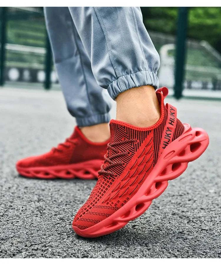 Fashion Blade Running Shoes Men Knitting Breathable Men's Jogging Shoes Light Non-slip Training Shoes Man Outdoor Red Sneakers