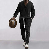 Mens Long Sleeve Set - Quick Dry Hawaiian Jacquard Knit Men Top+Pants, just primes